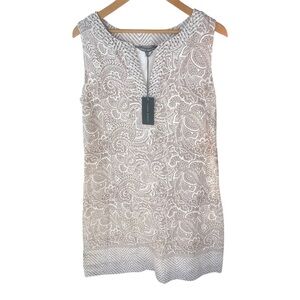 Laura Ashley Linen Paisley & Beaded Shift Mini Dress | NWT